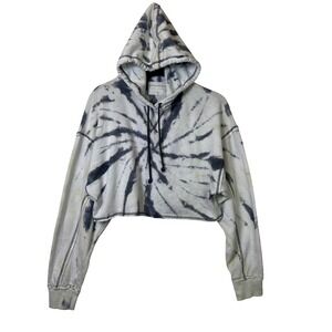 Aeropostale Womens Tie Dye Cropped Hoodie Grey White Raw Hem Small